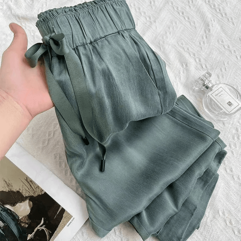 Women's Clothing ice silk narrow version wide leg pants women's summer thin new loose straight hidden meat high waist drape anti mosquito pants