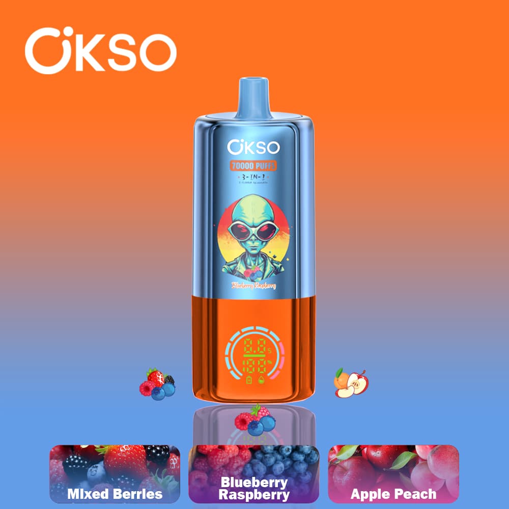 Vape 70K Triple Saveur OKSO 3EN-1 70000 Bouffées Dispositif de Vape Jetable 48ml E-Liquide Prérempli Écran Type-C Support de Cigarette Rotatif Vap