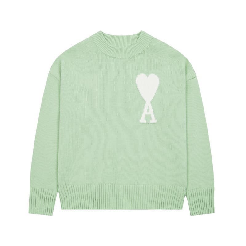 Pull AML printemps-automne 2024 pour homme et femme, col rond, en maille de coton, coupe ample et décontractée, couleur unie.