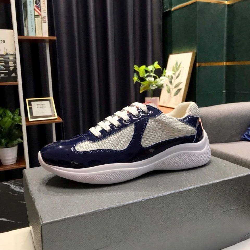 Baskets en cuir, chaussures plates vernies noires et bleues en nylon et maille, chaussures décontractées 888