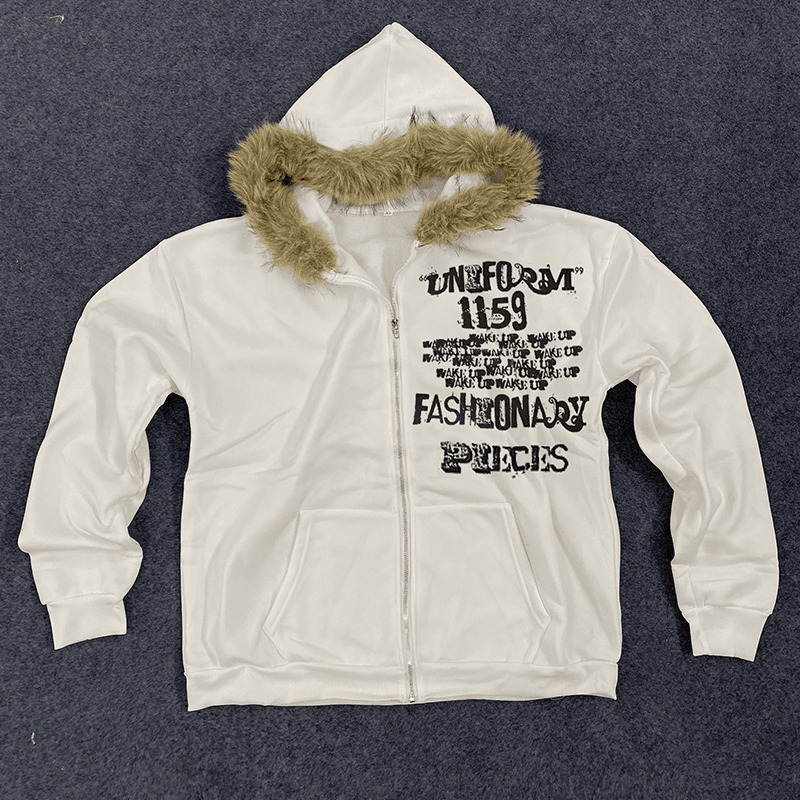 Men's Clothing Zipper Hooded Sweatshirt Letter Printing Street Retro Fashion Trend Coats