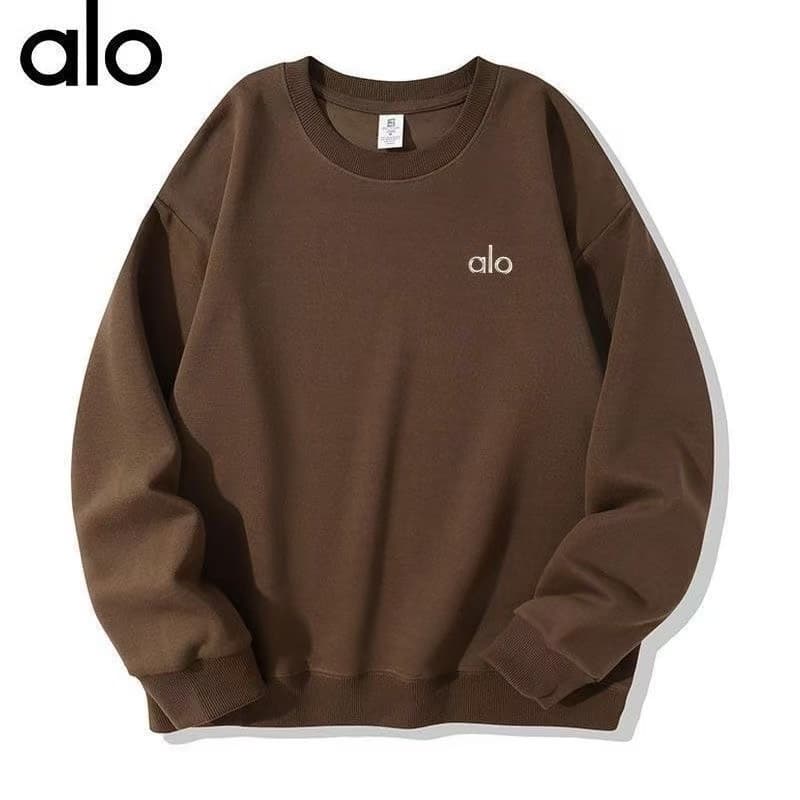 Sweat-shirt ALO Basic à manches longues et col rond avec mini broderie sur la poitrine pour femmes