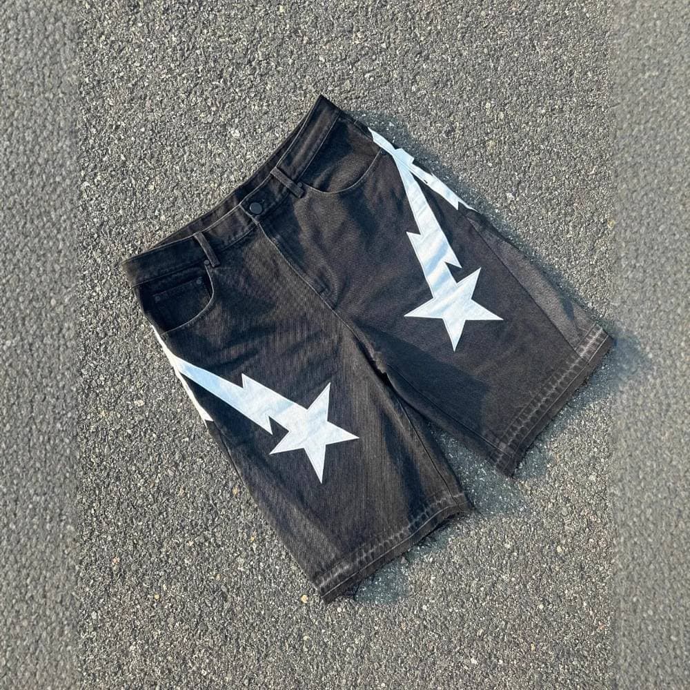 Men's Clothing High Street 25 New Summer New European And American Trend Letter Stitching Denim Shorts