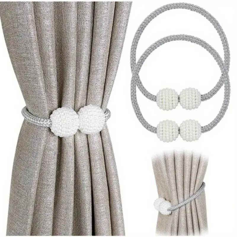 2PcsSet Faux Pearl Curtain Straps Magnetic Curtain Buckle Curtain Accessories Curtain Tiebacks For Living Room Bedroom Office Home Decor