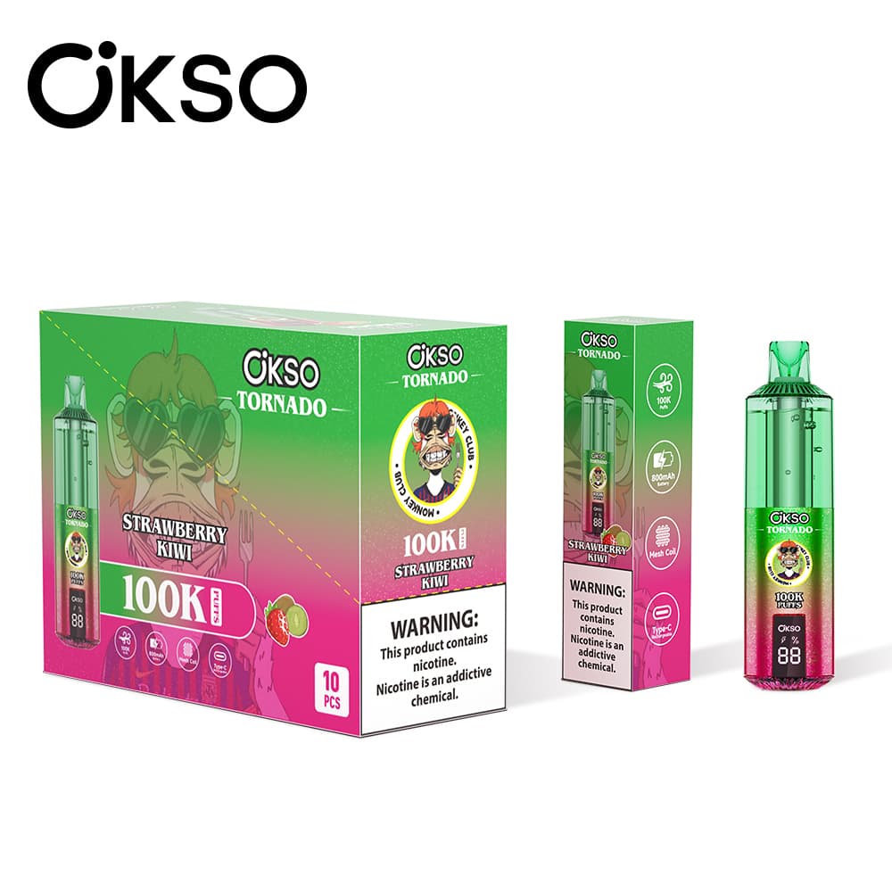 Cigarette électronique jetable OKSO Tornado Monkey Edition, 100 000 bouffées, 10 unités, 800 mAh, 12 saveurs fruitées, écran LED, saveur Myrtil