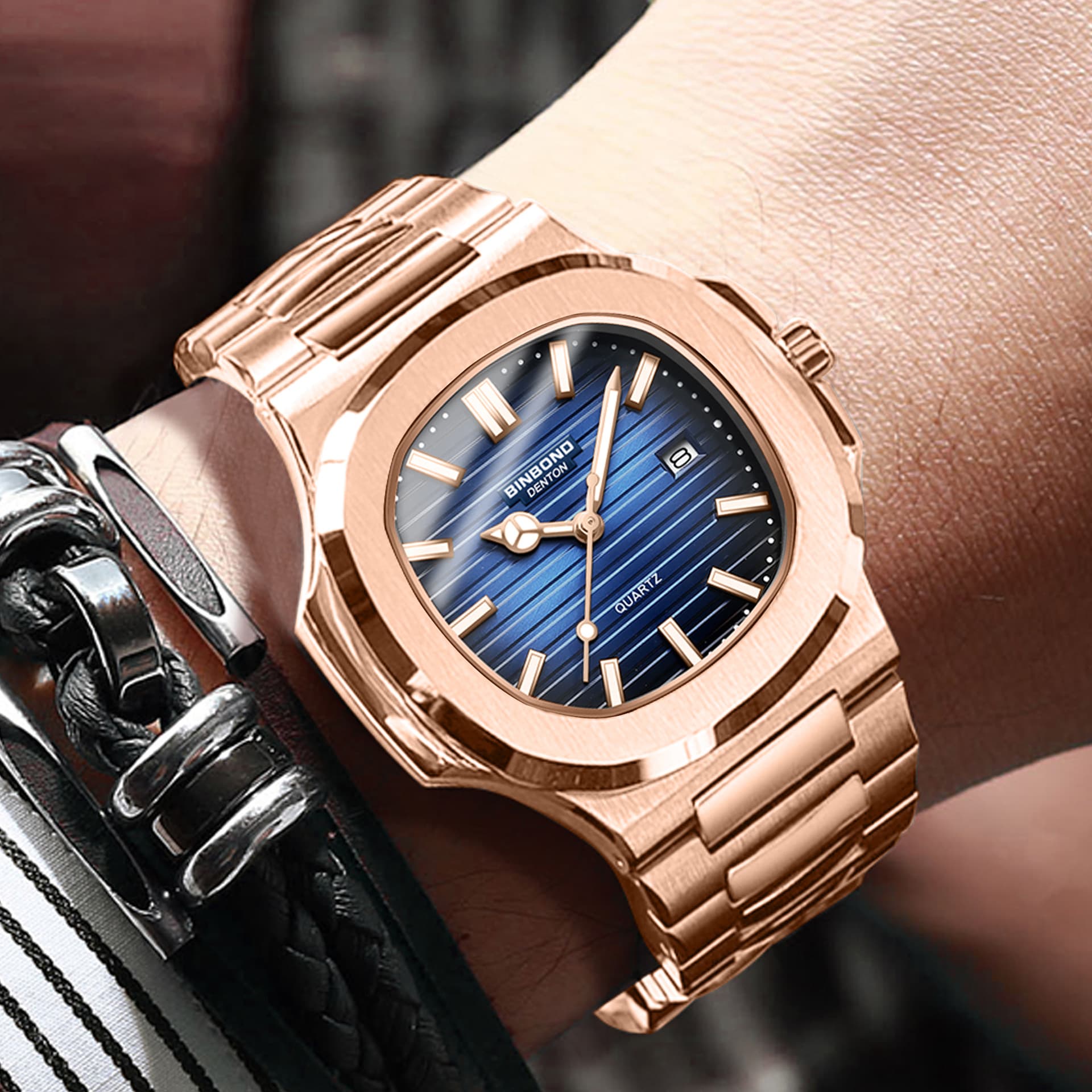 Montre carrée de luxe pour homme avec aiguilles lumineuses et date – Montre étanche en acier inoxydable pour le travail et les loisirs – Montre calendrier étanche