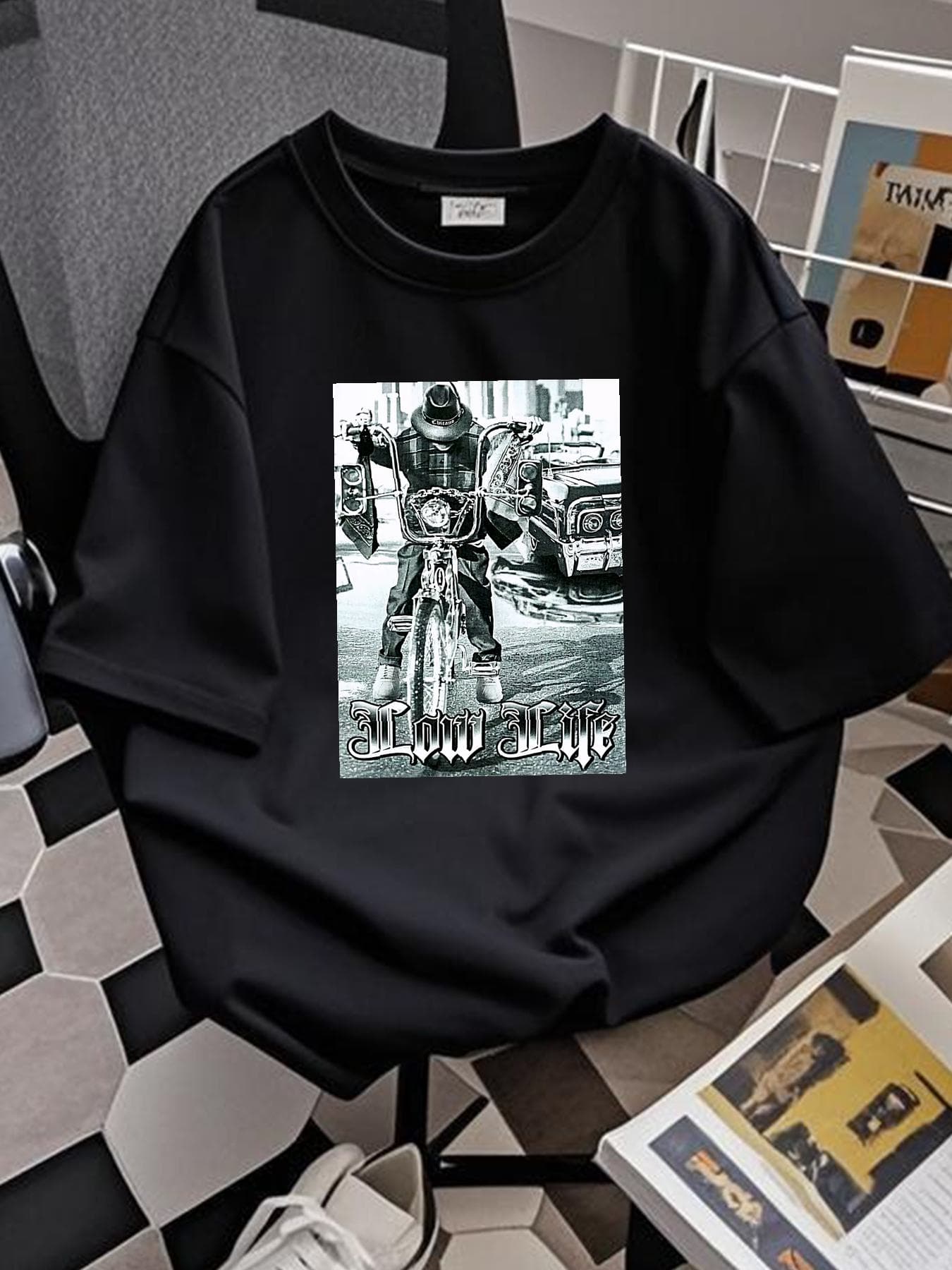Lowrider Bicycle T Shirt Low Life Chicano Bike Urban Streetwear Men's New Summer Slightly Casual Unisex Stretched Comfortable Stylish Soft Homme