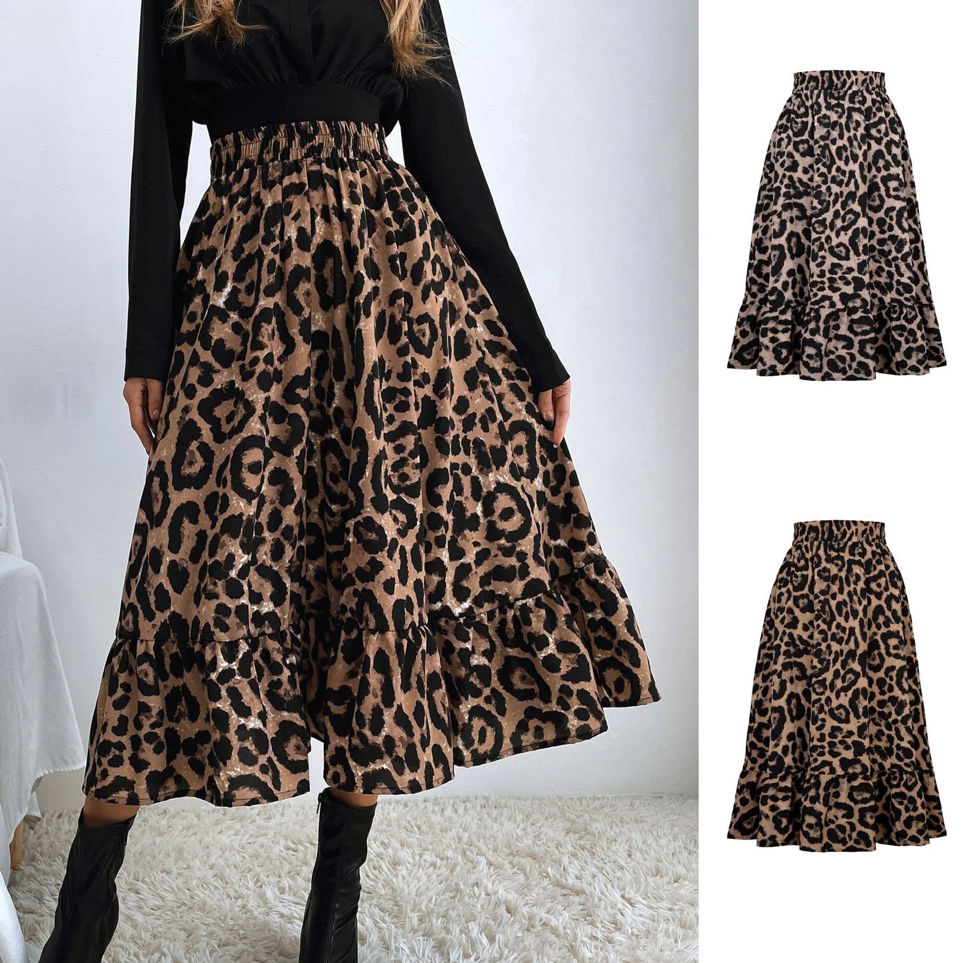 Women's Sexy Leopard-print High-waisted Skirt Full Skirt
