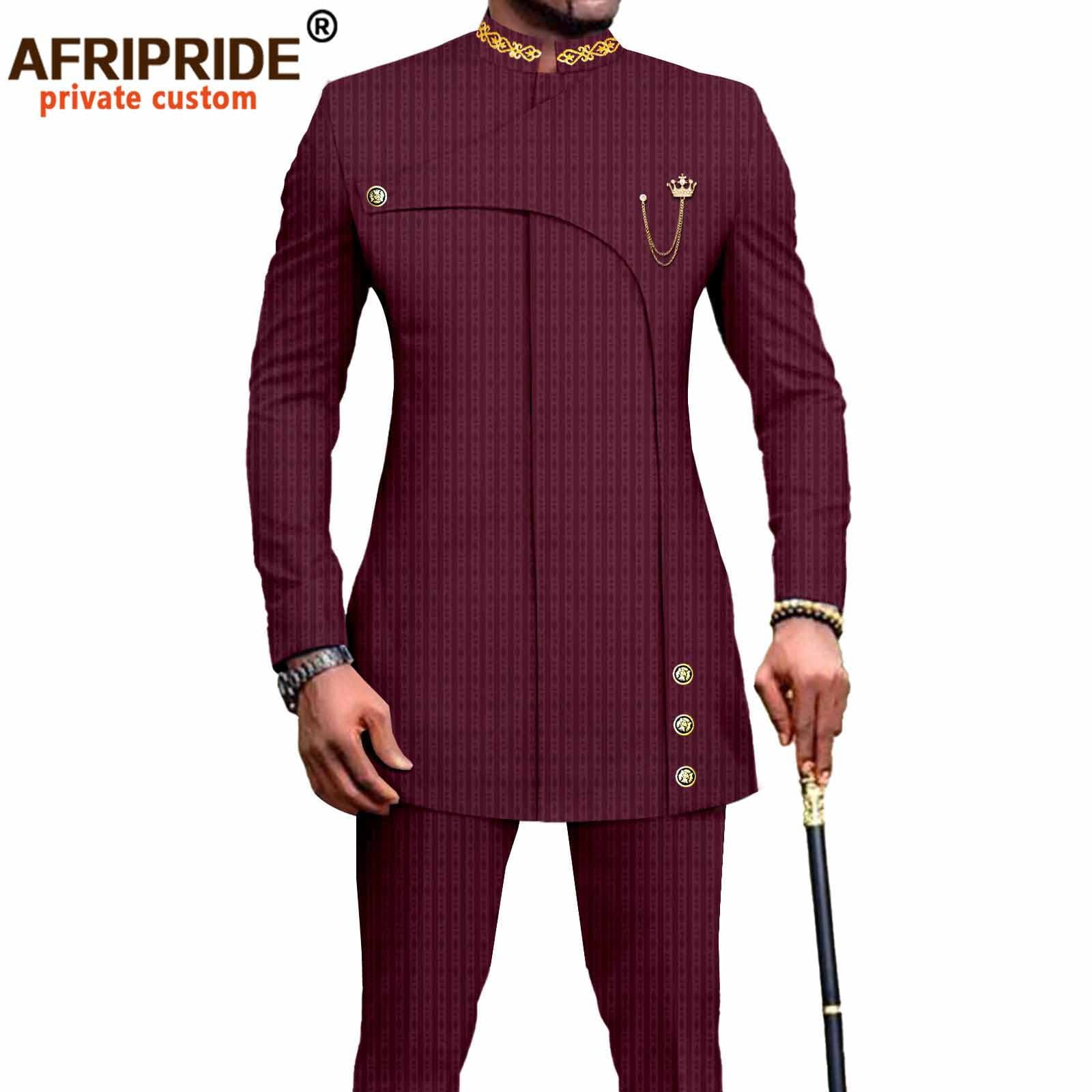 Men's Slim Fit African Print Two-Piece Set – Breathable Polyester Muslim Prayer Outfit​