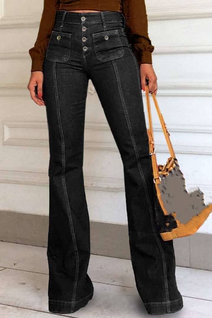 Women's Clothing Elastic Slim Fit Splicing Flared Denim Trousers High Waist Fashionable Slim Hot Girl Trousers