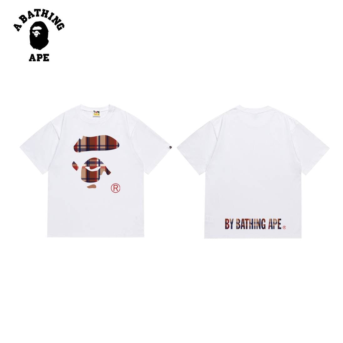 A BATHING APE BAPE-Plaid Monkey Face Letter Pattern Printed T-shirt Made Of Pure Cotton Fabric