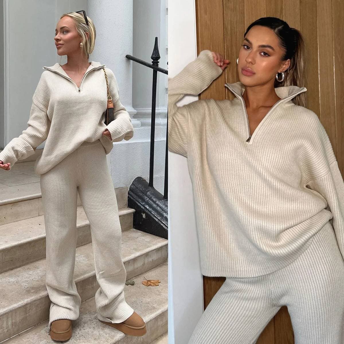 Women's Clothing Autumn And Winter New Products Two Piece Casual Comfortable Lapel Long Sleeved Sweater Knitted Suit
