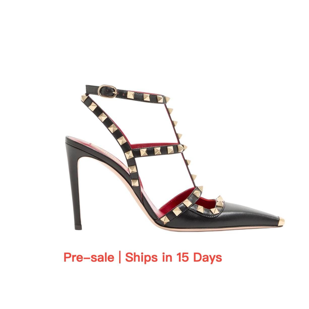【Pre-sale | Ships In 15 Days】Women's Square Toe Studded High Heels Microfiber Leather Stiletto Sandals Open Back Low Cut Single Strap Wedding Shoes