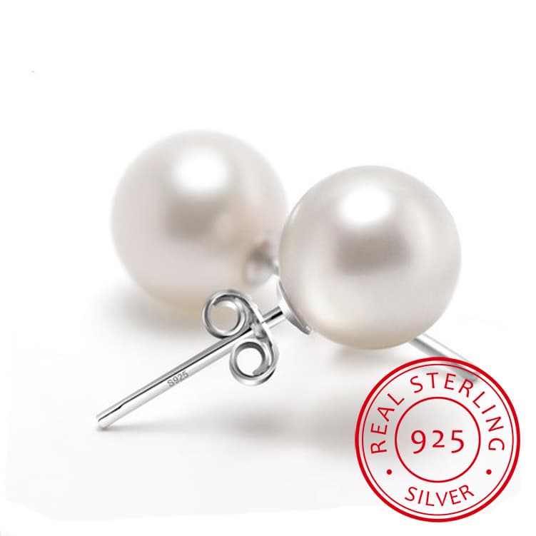 QSZB Sterling Sier 6mm/8mm/10mm Freshwater Cultured Pearl Button Ball Stud Earrings For Women As Best Gifts Jewerly