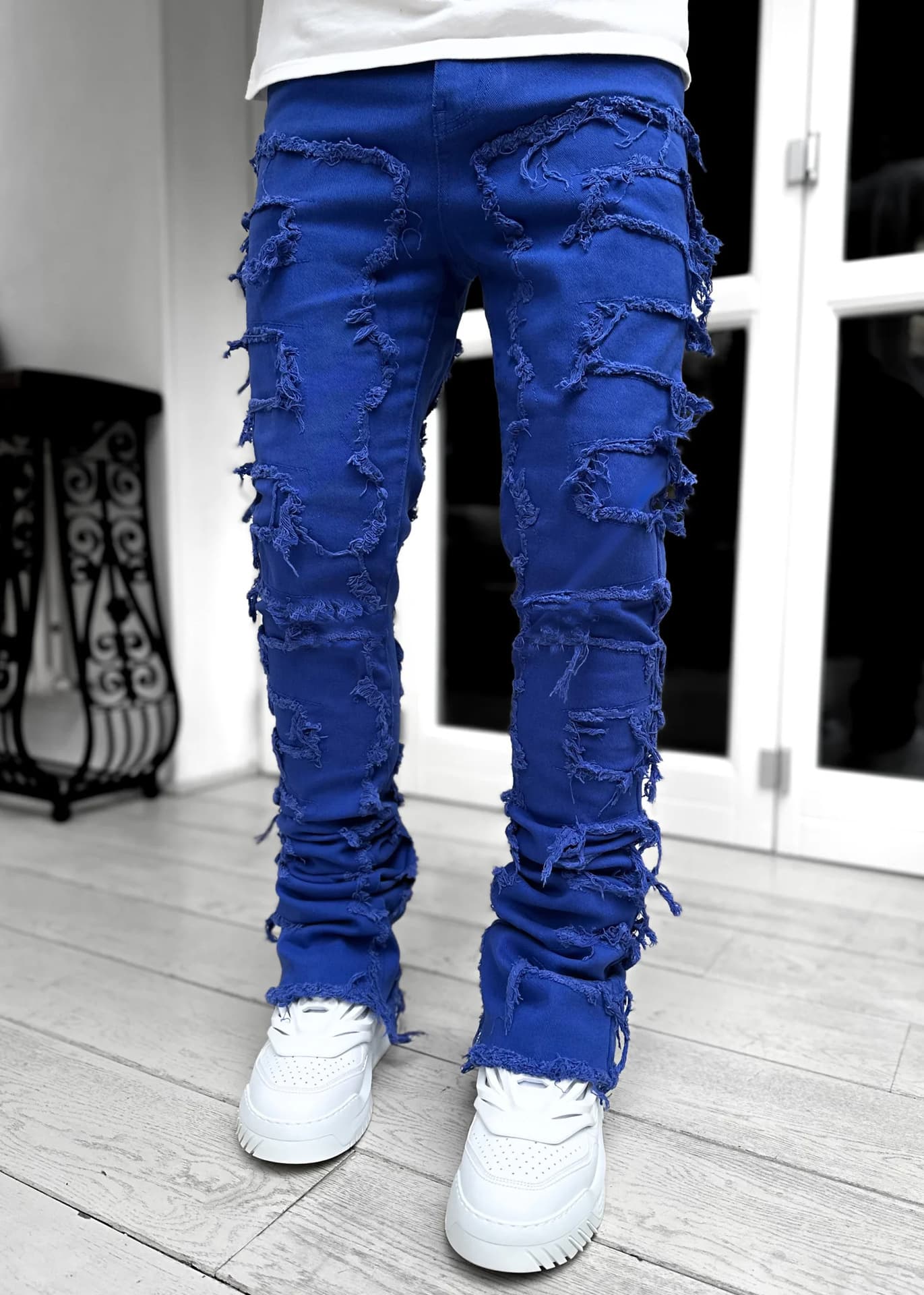Trendy street men's straight fringe micro flared jeans