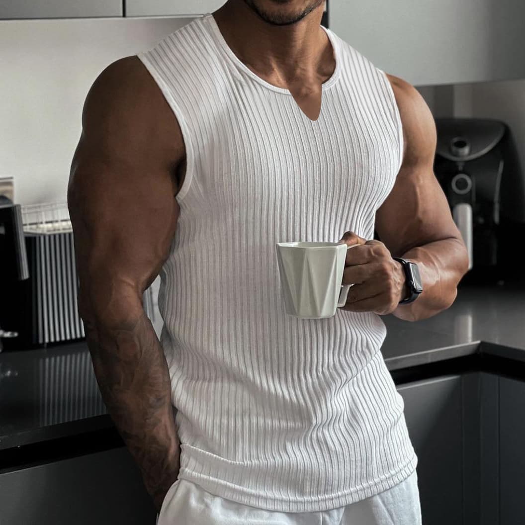 Men's Knitted Vertical Stripes Fitness Sports Casual Slim Vest Men's I-shaped V-neck Wide Shoulder Vest