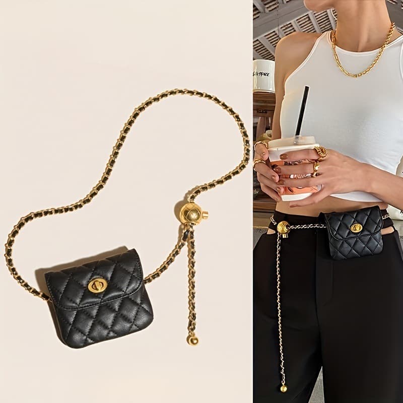 Women's Belts Golden Ball Chain Crossbody Bag Waist Chain Fashionable Cute Embroidered Thread Diamond Children's Coin Waist Bag Trendy Small Fragrance