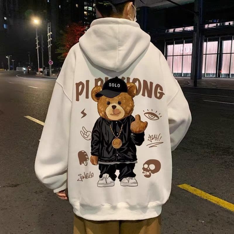 Fleece Hoodie - Oversized Pullover With Print, Warm Winter Wear (Black/White/Gray/Pink/Green/Blue, M-5XL)