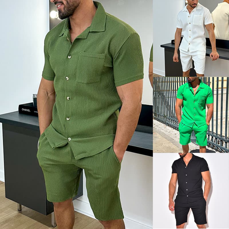 Men's Clothing Casual Comfortable Button-down Lapel Shirt Short-sleeved Shorts Suit Large Size
