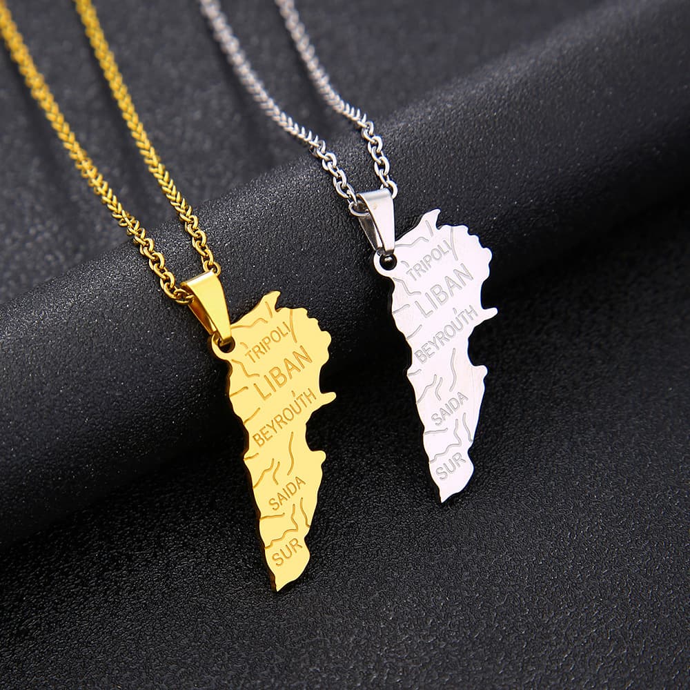 hot sale Lebanon map necklace men's and women's geometric titanium steel pendant couple necklace fashion jewelry