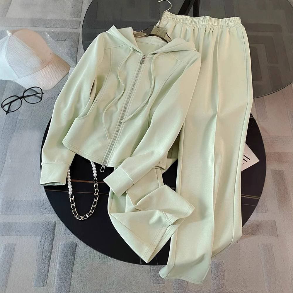 Women's Clothing Mint Mambo style ~ autumn and winter design slim hooded sweatshirt high waist wide leg pants casual two piece suit female trend