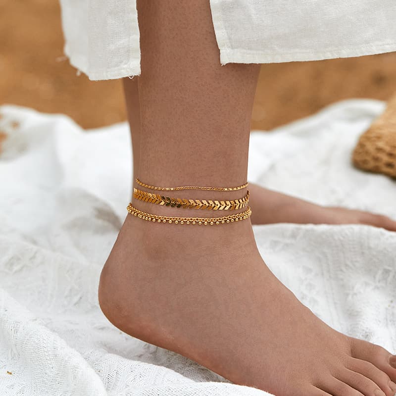 Real gold electroplated thin chain anklets color retaining and stackable arrow design minimalist INS animal butterfly anklet