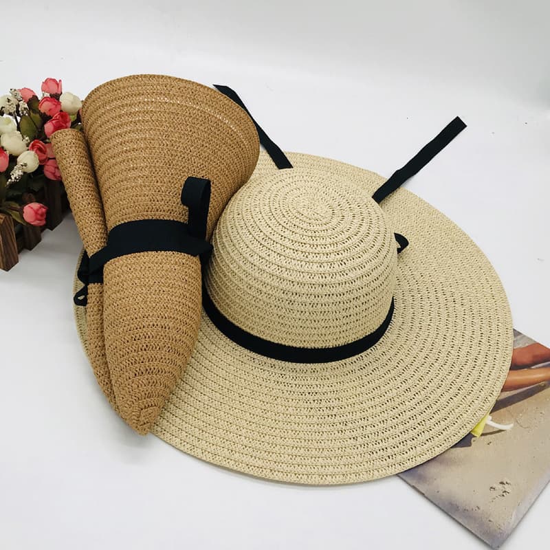 women's seaside outdoor beach sun hat large brim bow sun protection dome thin straw hat