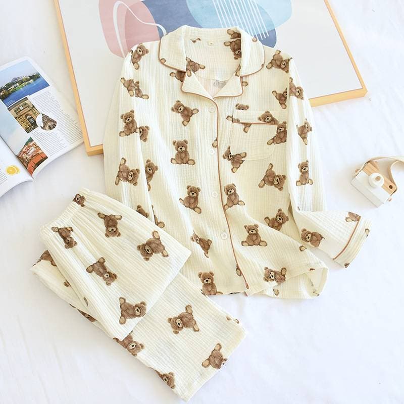 Women's pure cotton warm fashion printed long sleeved trousers pajamas two piece set women's home wear
