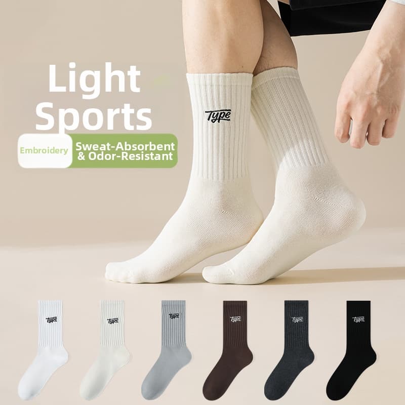 Men's Mid Calf Socks Vertical Striped Embroidered Letter Cotton Sports Socks Elastic Cuff Sweat Absorbent Odor Resistant Easy To Match