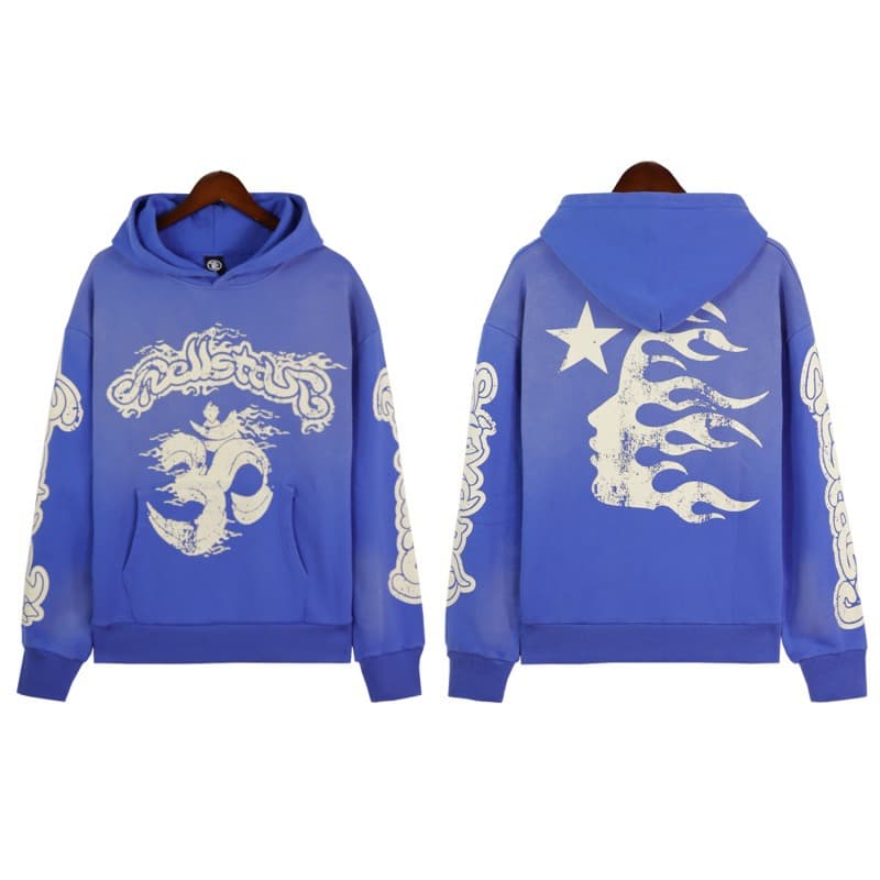 Sweat à capuche décontracté Hellstar délavé et usé avec impression de tête de Heavy Industry