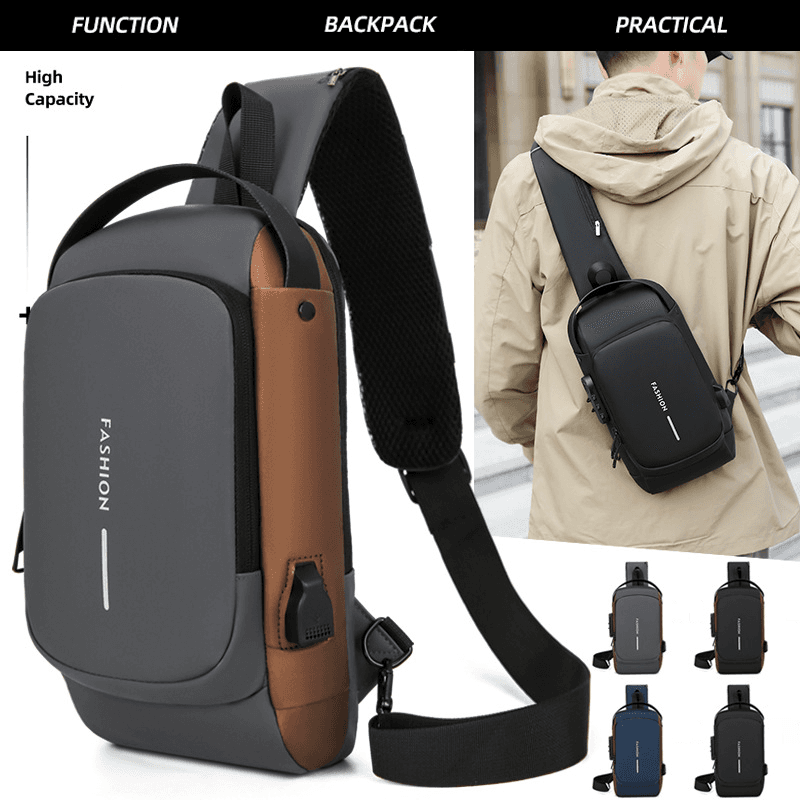 Men’s Bags New Style Password Lock Anti Theft Chest Bag Men's Motorcycle Bag Outdoor Waterproof Shoulder Messenger Bag Usb Charging Chest Bag