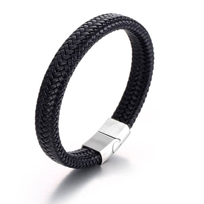 Men's Leather Bracelet Wide Braided Cuff - Minimalist Stylish Black & White Wristband For Casual & Formal Wear​