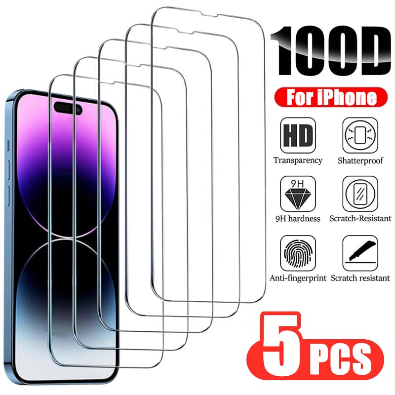 Lot de 4 protections d'écran en verre trempé pour iPhone 17, 16, 15, 11, 14, 12, 13 Pro Max, XR, X, XSMax, 16E, 17Air, 15Plus, 13Mini, pour iPhone