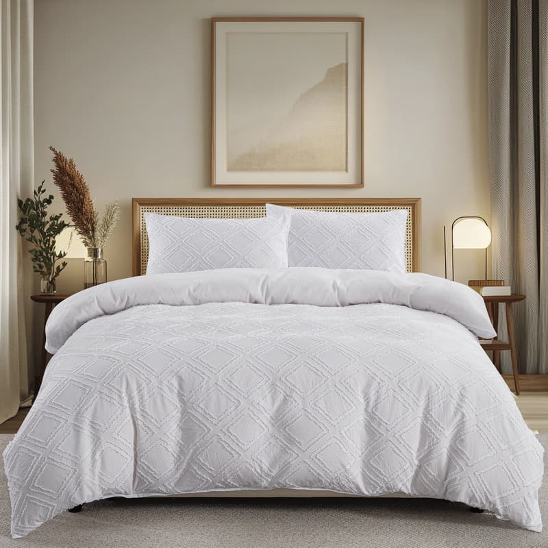 Fluff Cut Diamond White Geometric Quilt Cove Duvet Cover Bedding Three Piece Set