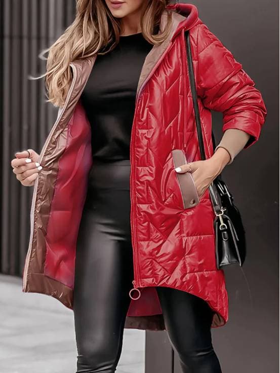 Veste en coton à capuche ample à manches longues et fermeture éclair de couleur unie pour femme