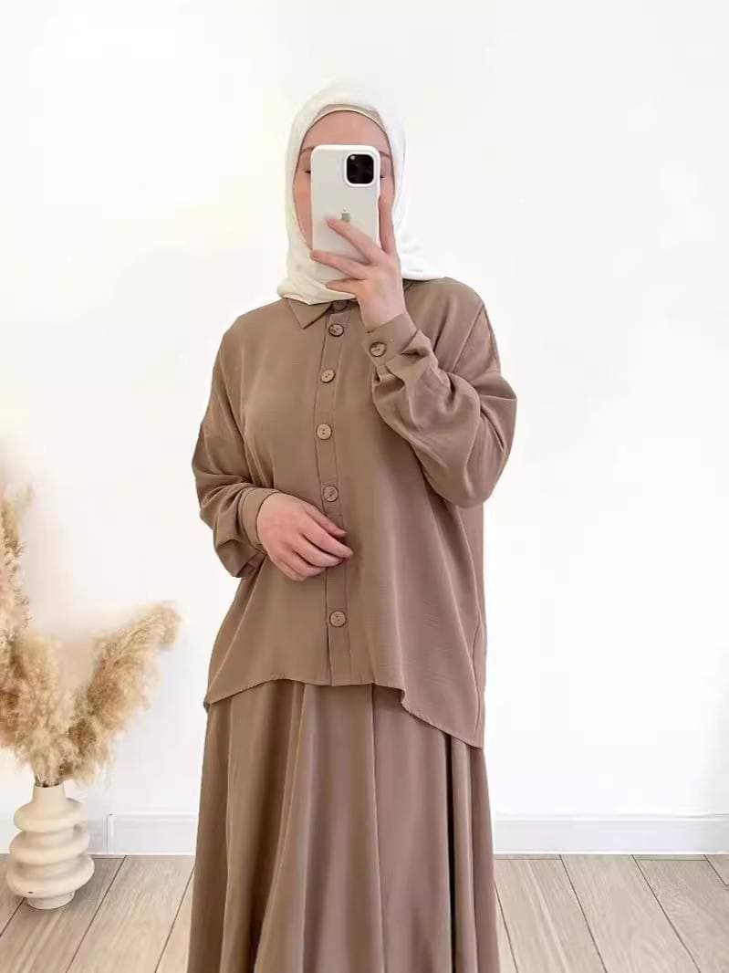 Women's Clothing Fashion Casual Suit Fairy Sleeve Top High Waist Skirt Two Piece Suit