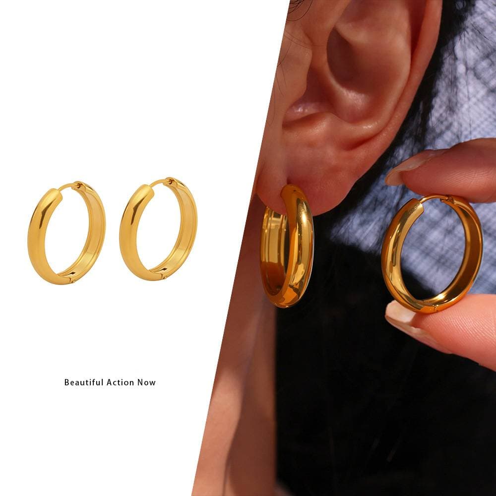 Square Sugar Round Plain Ring Ear Buckle Ear Ring Women's Stainless Steel Simple Temperament Clear And Cool Ear Decoration
