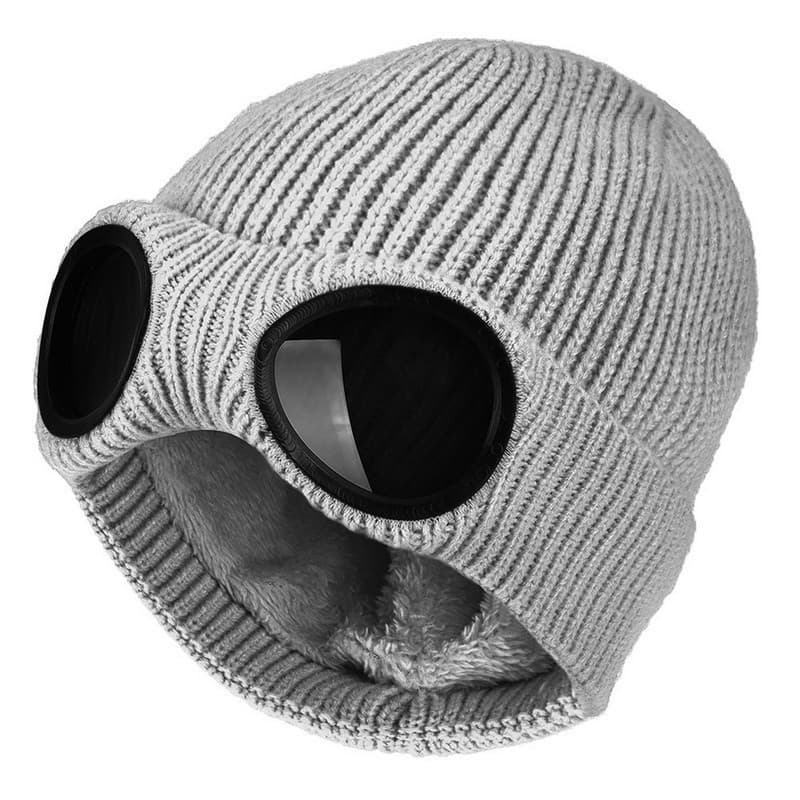 Unisex Accessories glasses knitted hat plus velvet thick cold proof wool hat eye protection elastic hat pullover hat