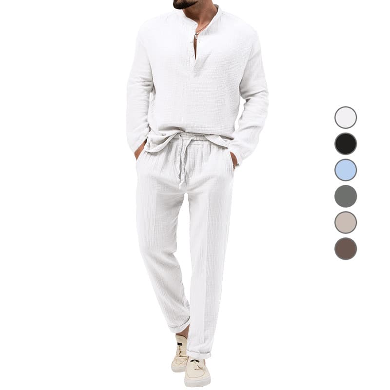 Men's Clothing Spring And Autumn Solid Color Casual T Shirt Long Sleeved Shirt Trousers Suit