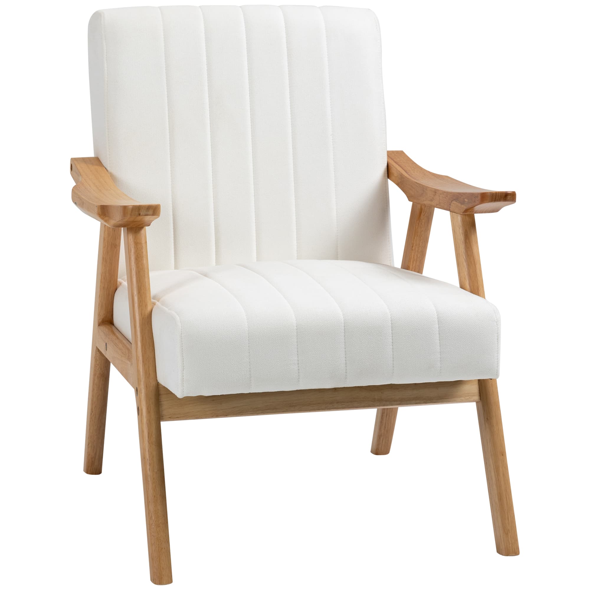 Polstersessel Loungesessel In Samtoptik Mit Armlehnen, Skandi-Design, Creme, 68x74x82cm