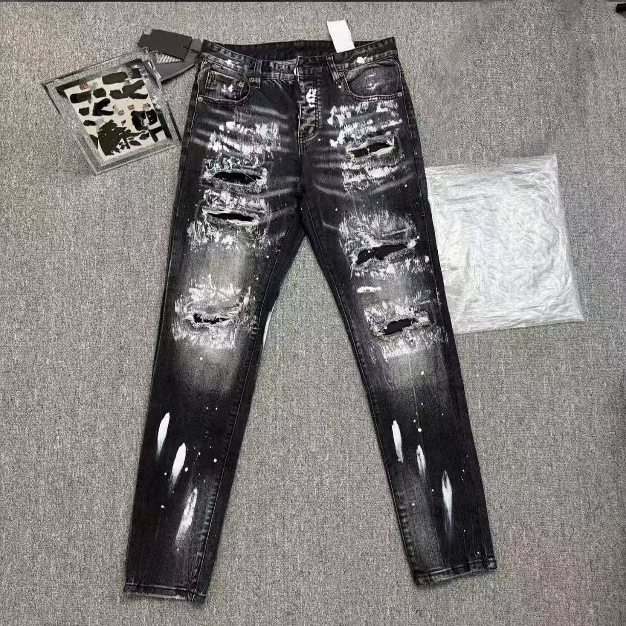 Black Elastic Slim Fit Ripped Trend Men S Jeans