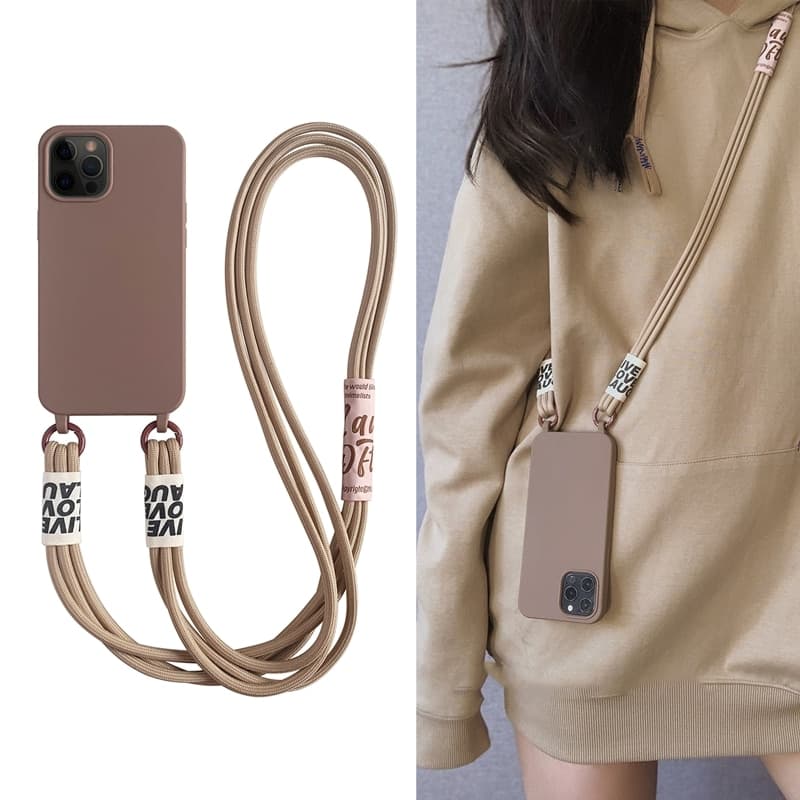 Crossbody Lanyard Solid Soft Phone Case For iPhone 13 MiNi 12 11 Max 14 Pro 15 XS XR X 8 7 Plus Korea Strap Silicone