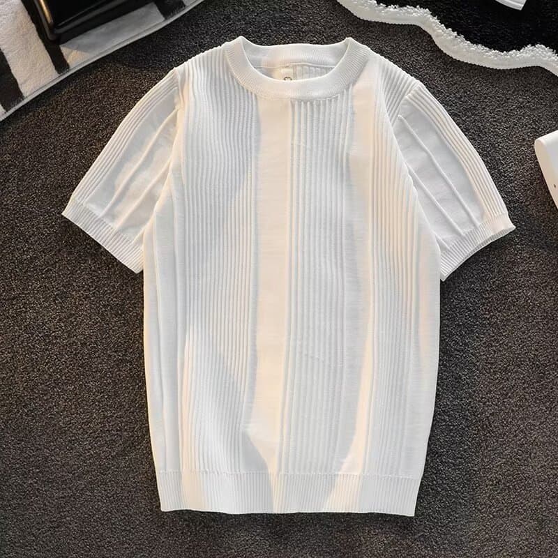 Men's Clothing short sleeved sweater for men in summer, simple and versatile design, striped half sleeved round neck knitted T shirt