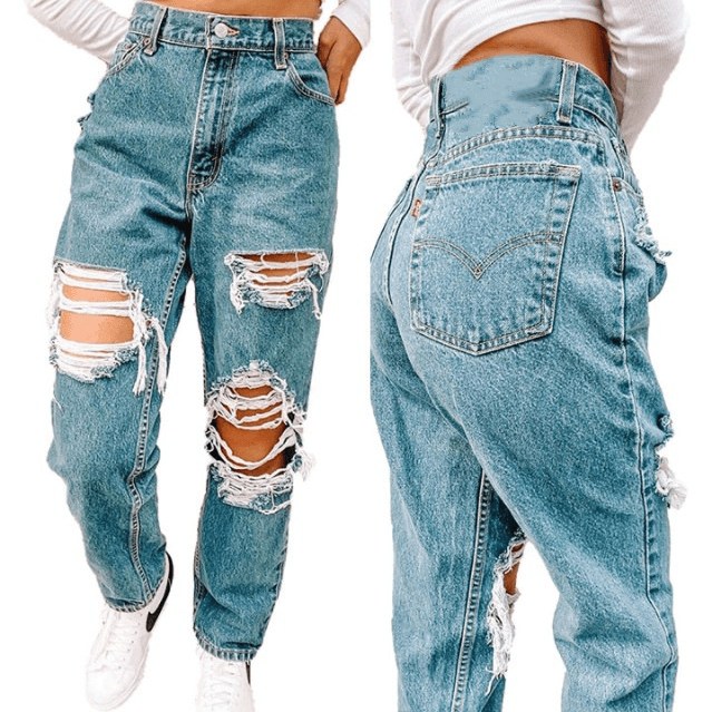 Women's jeans retro ripped jeans for women.