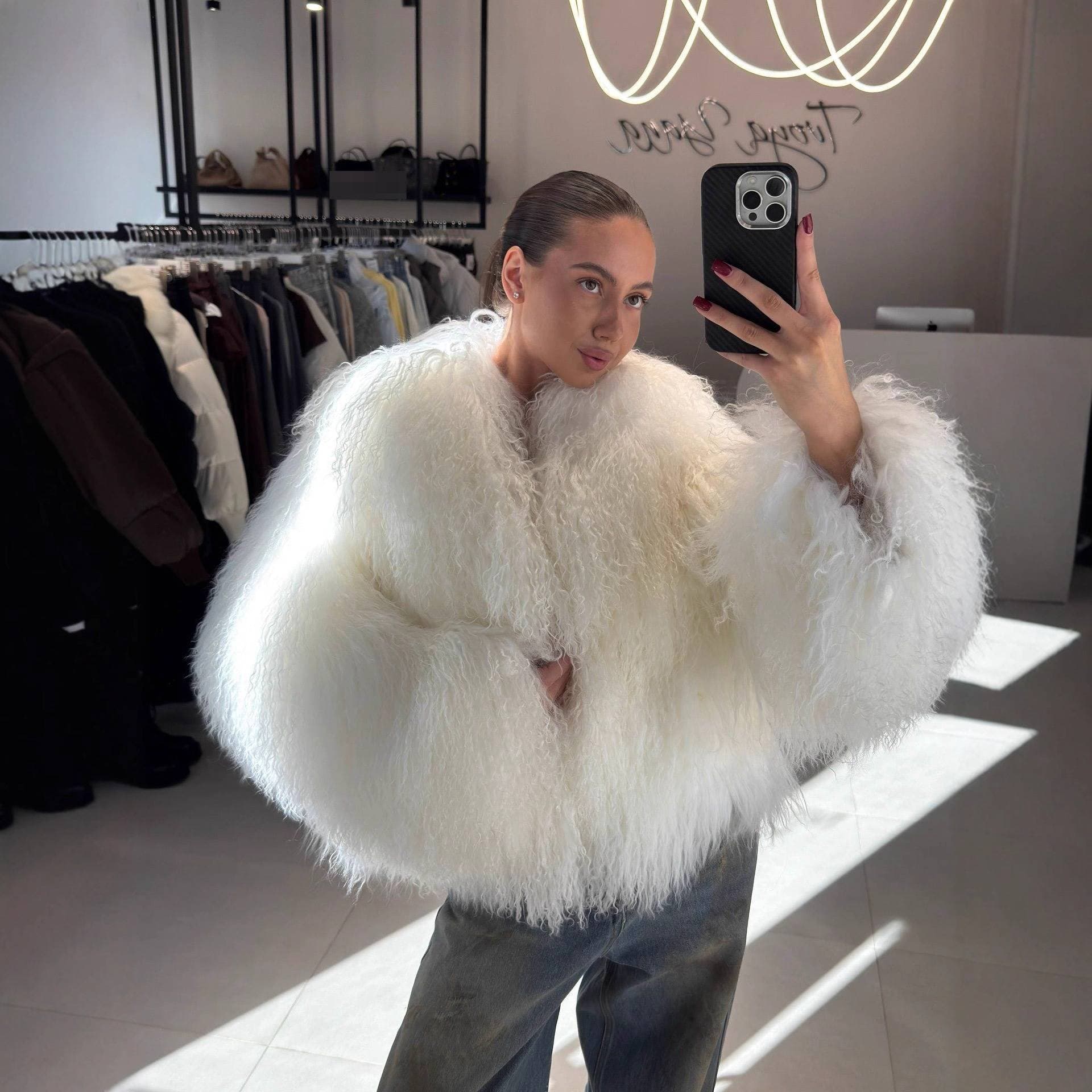 ​​Faux Fur Coat With Shawl Collar – Trendy Oversized Vegan Fur Jacket (6 Colors) | Streetwear & Aesthetic​​
