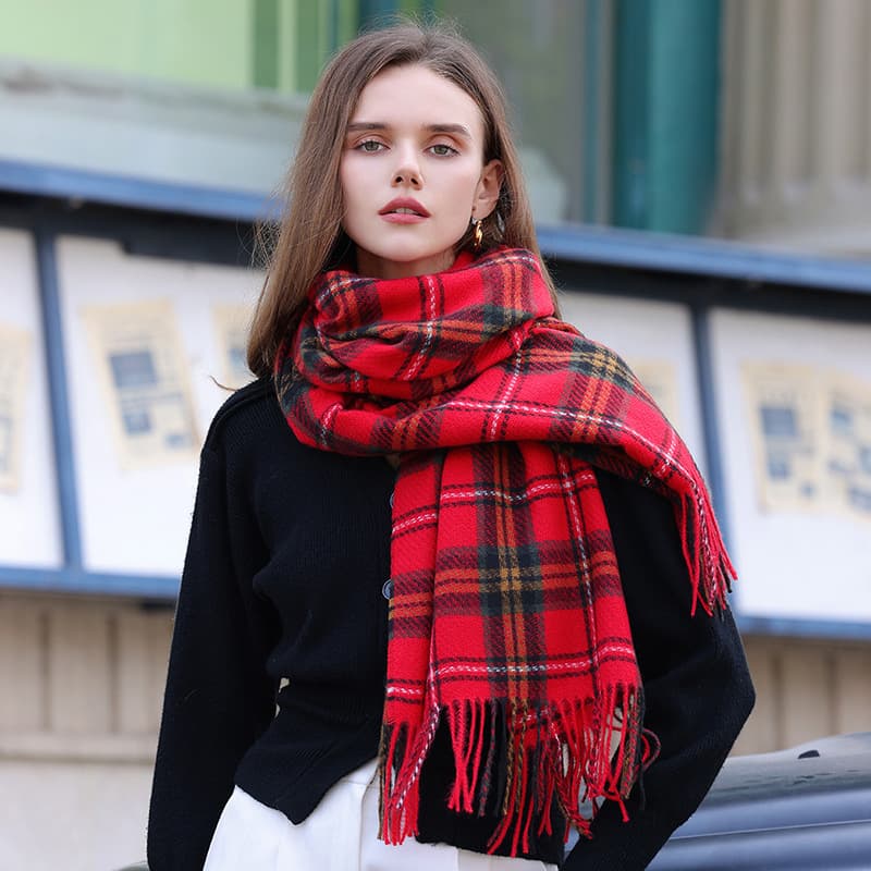 Christmas New Scarf Women's Winter Cashmere Checkered Fashion Versatile Warm Student Ins Tassel Shawl