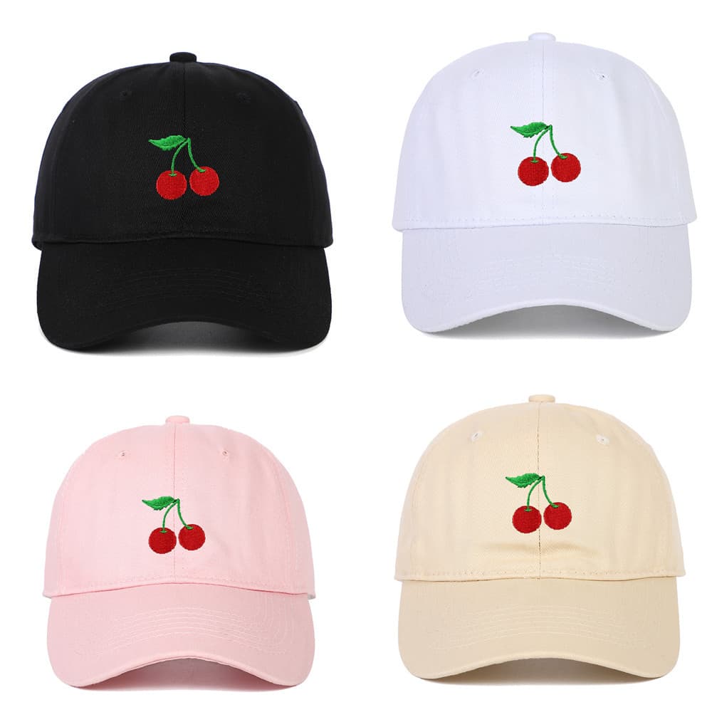 Baseball Soft Top Hat Men And Women New Cherry Embroidered Duckbill Hat Outdoor Travel Sun Protection Hat