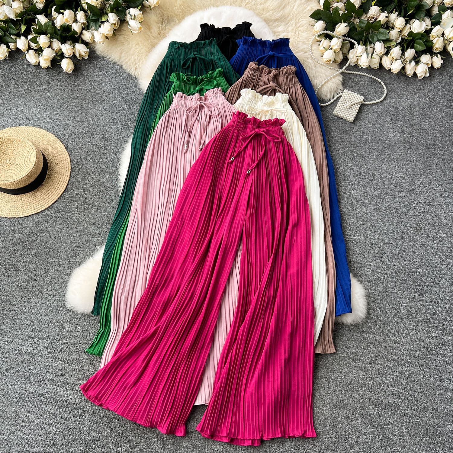 Summer Wear High Waist Straps Versatile Casual Pants For Women Size Slimming Pleated Pants