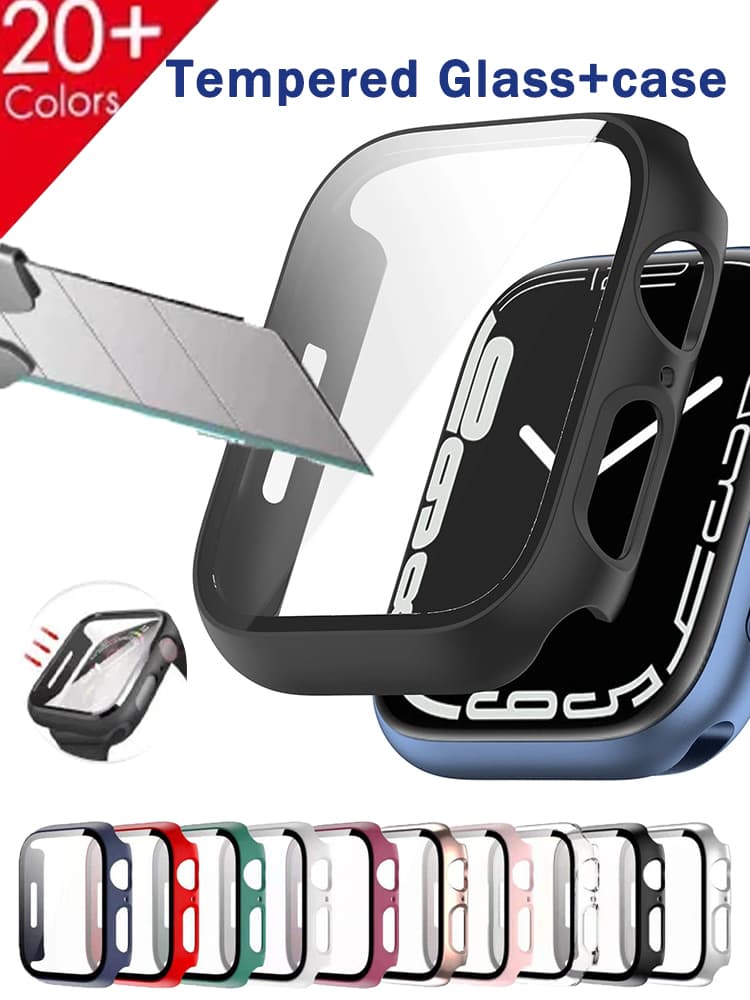 Case for Apple Watch 7 8 45mm 41mm 44mm 40mm Screen Protector glass+Cover Straight Edge Bumper iWatch 4 5 SE 6 Accessories ultra
