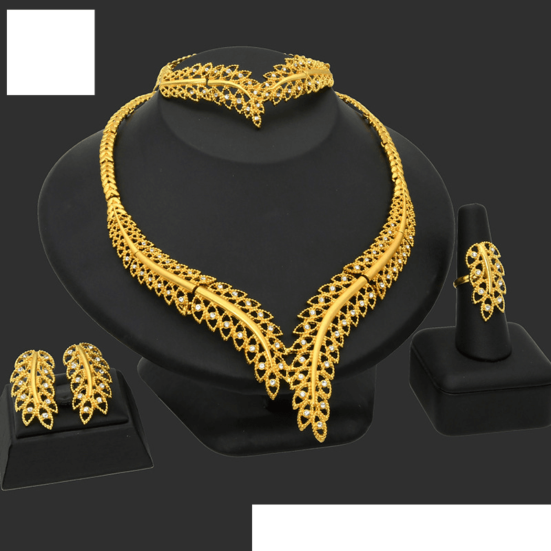 Cross-border Dubai jewelry set women's wedding necklace earrings ring bracelet bridal four-piece suit wholesale